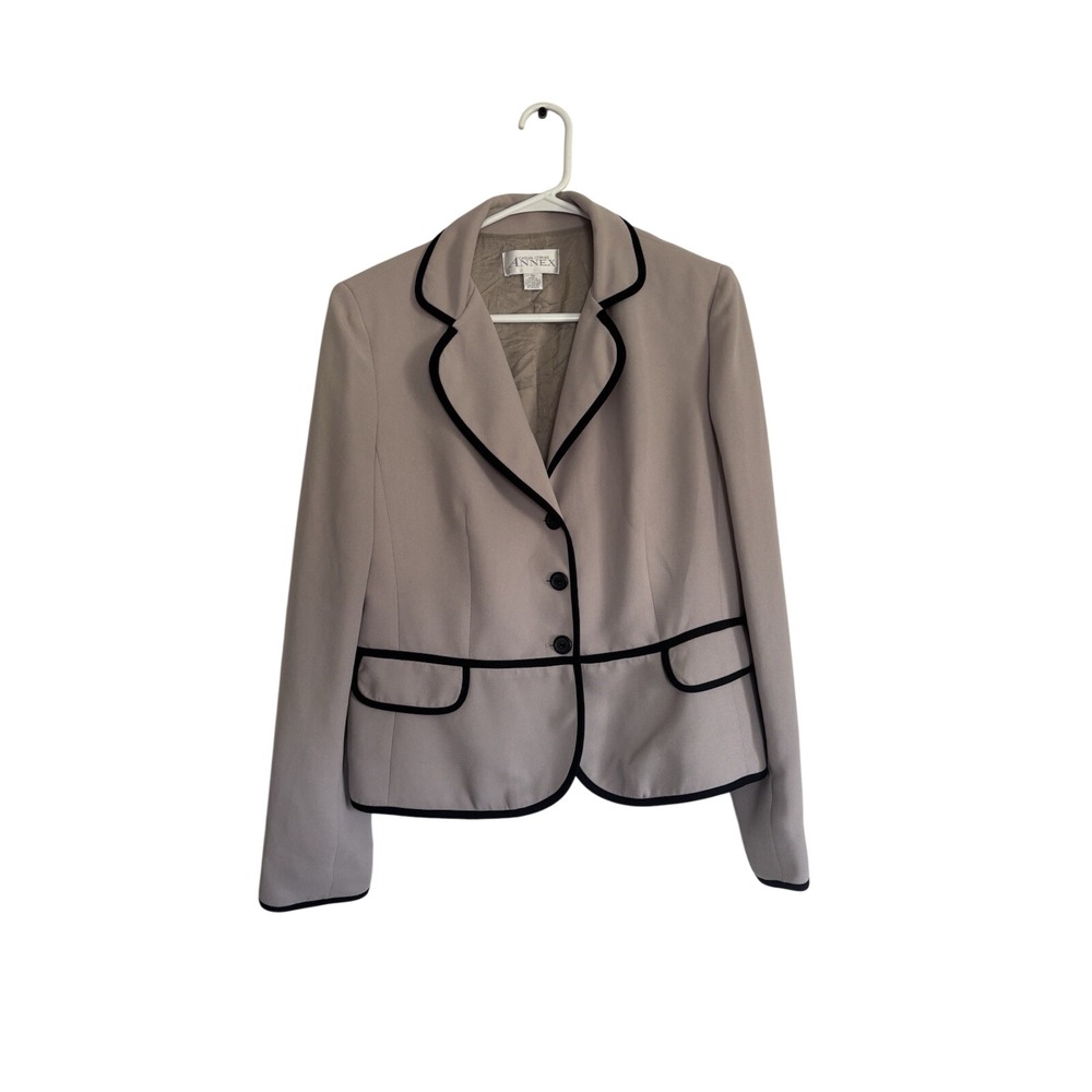 Casual Corner‎ Annex Womens Blazer Size 10 Taupe Black Contrast Professional